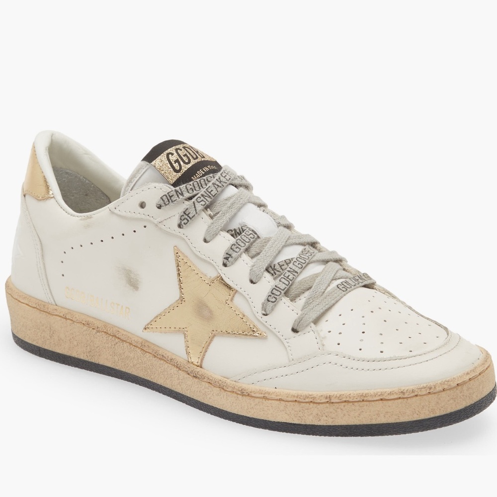 Golden Goose Ball Star Sneaker White, Gold NIB Auth